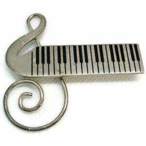 Large Keyboard Cleft Note Music Teacher Band Sterling Silver Brooch 925 Woman